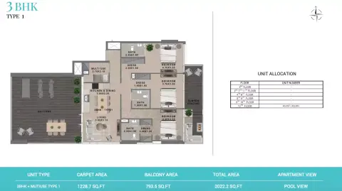 Plattegrond van 3 slaapkamers in Reef 999