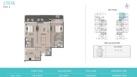 Plattegrond van 2 slaapkamers in Reef 999