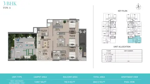 Plattegrond van 3 slaapkamers in Reef 999