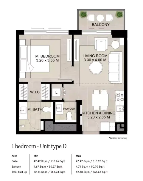 Plattegrond van 1 slaapkamer in Augusta