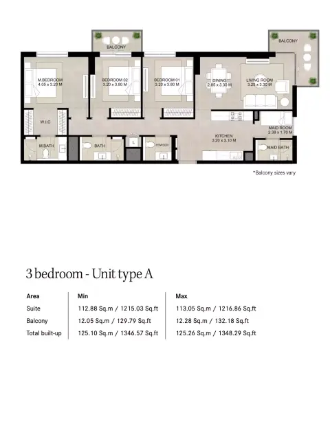 Plattegrond van 3 slaapkamers in Augusta