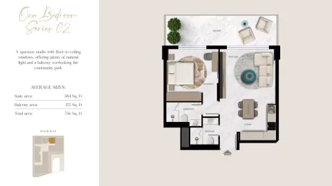 Plattegrond van 1 slaapkamer in Aark Terraces