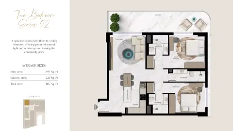 Plattegrond van 2 slaapkamers in Aark Terraces