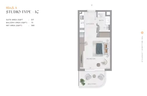 Plattegrond van Studio in Bellagio by Sunrise
