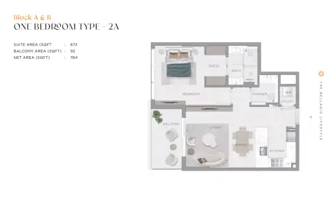 Plattegrond van 1 slaapkamer in Bellagio by Sunrise
