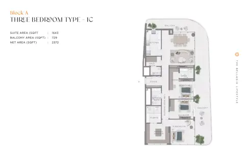 Plattegrond van 3 slaapkamers in Bellagio by Sunrise
