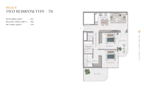 Plattegrond van 2 slaapkamers in Bellagio by Sunrise