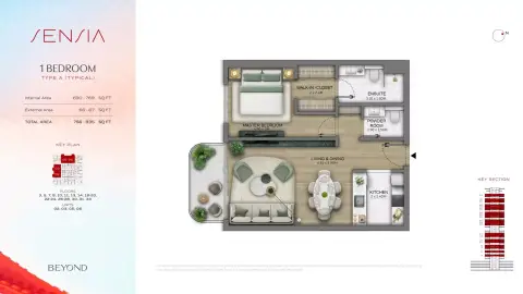 Plattegrond van 1 slaapkamer in Sensia by Beyond