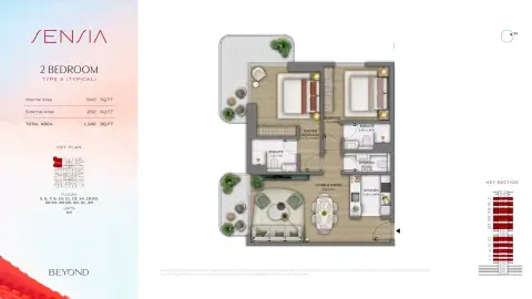 Plattegrond van 2 slaapkamers in Sensia by Beyond