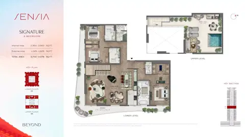 Plattegrond van 3 slaapkamers in Sensia by Beyond