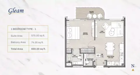 Plattegrond van 1 slaapkamer in Vedaire Residences