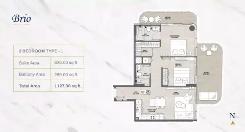 Plattegrond van 2 slaapkamers in Vedaire Residences