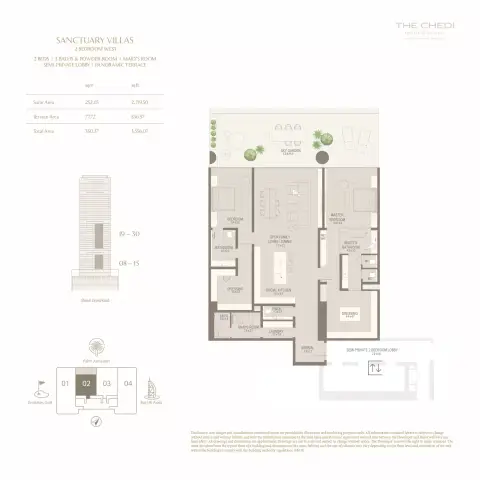 Plattegrond van 2 slaapkamers in The Chedi Private Residences