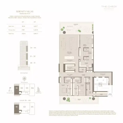 Plattegrond van 3 slaapkamers in The Chedi Private Residences