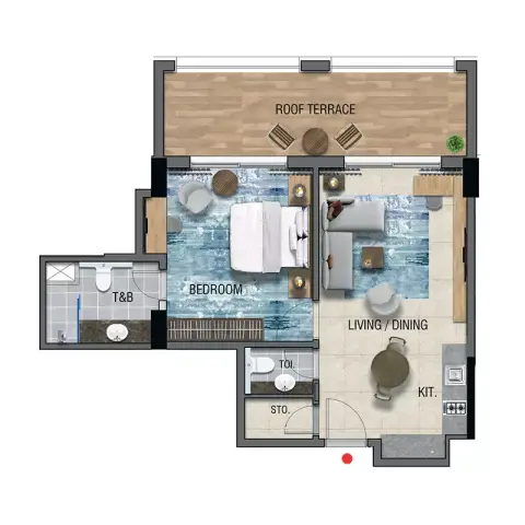 Plattegrond van 1 slaapkamer in Affini Tribute Portfolio Residences
