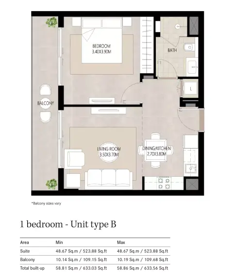 Plattegrond van 1 slaapkamer in Berkshire Park