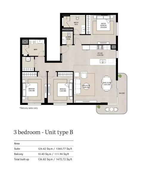 Plattegrond van 3 slaapkamers in Berkshire Park