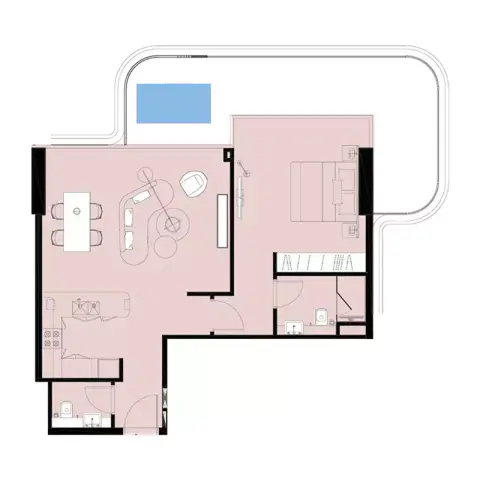 Plattegrond van 1 slaapkamer in Sunset Bay phase 3 By Imtiaz