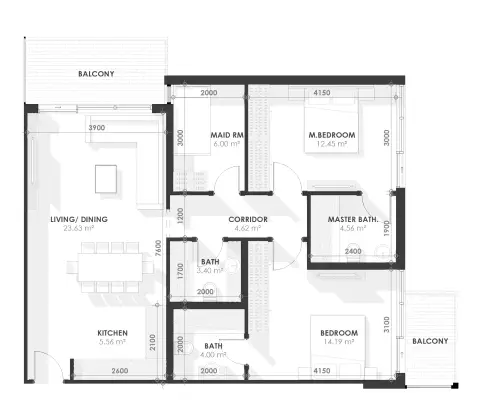 Plattegrond van 2 slaapkamers in Amazonia