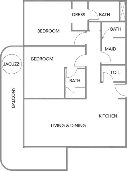 Plattegrond van 2 slaapkamers in Sunset Bay Phase 2
