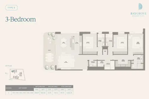 Plattegrond van 3 slaapkamers in Bay Grove Residences Phase 3