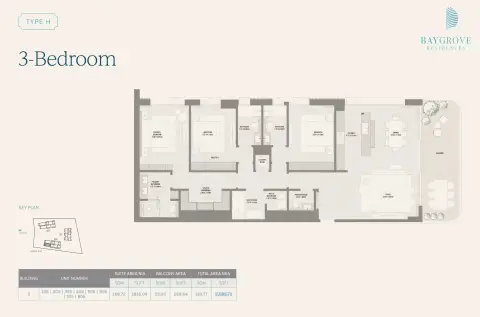 Plattegrond van 3 slaapkamers in Bay Grove Residences Phase 3