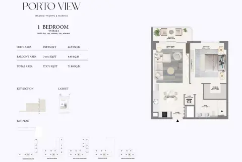 Plattegrond van 1 slaapkamer in Porto View