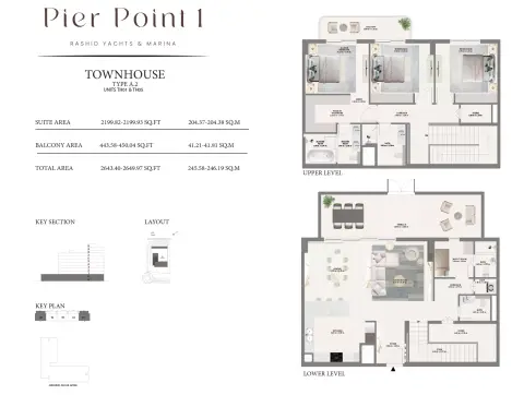 Plattegrond van 3 slaapkamers in Pier Point By Emaar
