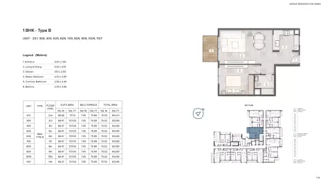 Plattegrond van 1 slaapkamer in Avenue Residence 8