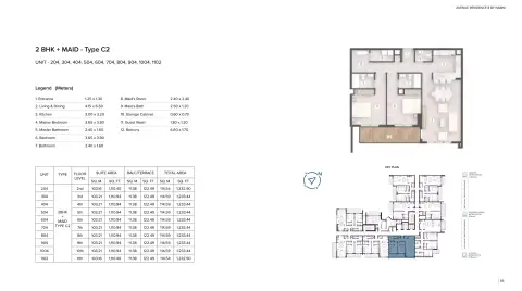 Plattegrond van 2 slaapkamers in Avenue Residence 8