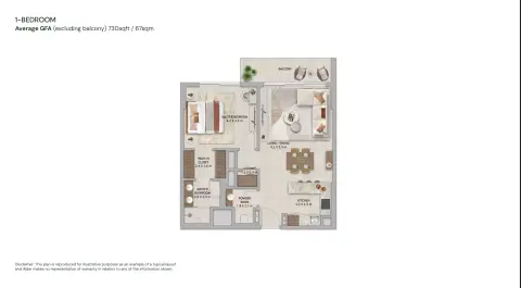 Plattegrond van 1 slaapkamer in Verdes by Haven