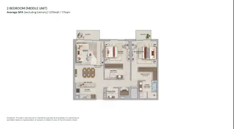 Plattegrond van 2 slaapkamers in Verdes by Haven