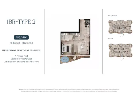 Plattegrond van 1 slaapkamer in AGUA Residences
