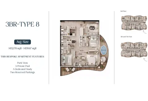 Plattegrond van 3 slaapkamers in AGUA Residences
