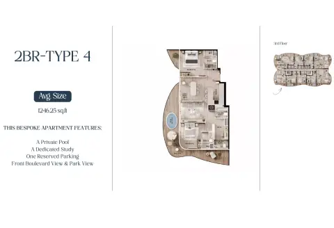 Plattegrond van 2 slaapkamers in AGUA Residences