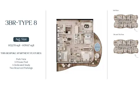 Plattegrond van 3 slaapkamers in AGUA Residences