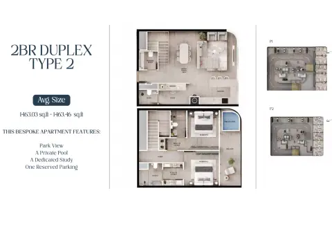 Plattegrond van 2 slaapkamers in AGUA Residences