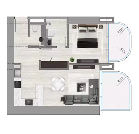Plattegrond van 1 slaapkamer in Ananda Residences
