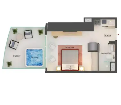 Plattegrond van Studio in Binghatti Skyblade