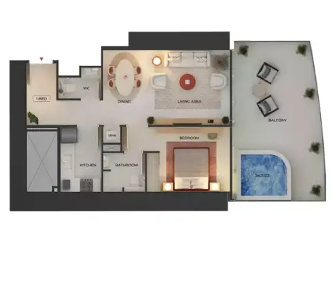 Plattegrond van 1 slaapkamer in Binghatti Skyblade