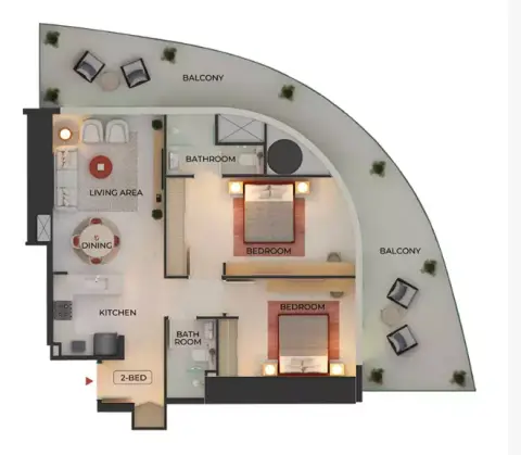 Plattegrond van 2 slaapkamers in Binghatti Skyblade