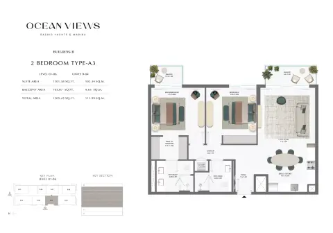 Plattegrond van 2 slaapkamers in Ocean Views