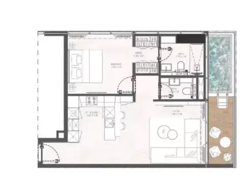 Plattegrond van 1 slaapkamer in Gharbi 2 Residences