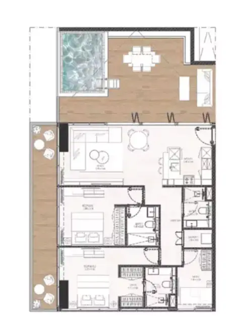 Plattegrond van 2 slaapkamers in Gharbi 2 Residences