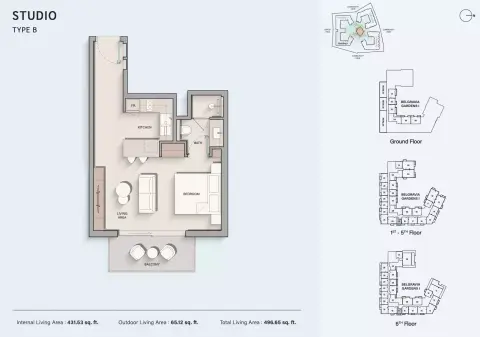 Plattegrond van Studio in Belgravia Gardens