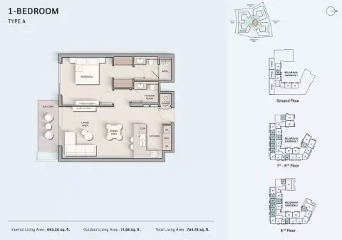 Plattegrond van 1 slaapkamer in Belgravia Gardens