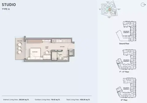 Plattegrond van Studio in Belgravia Gardens