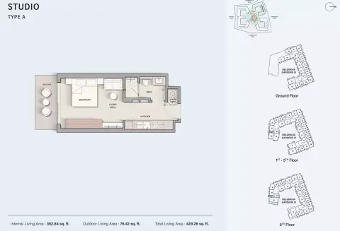 Plattegrond van Studio in Belgravia Gardens