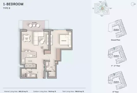 Plattegrond van 1 slaapkamer in Belgravia Gardens