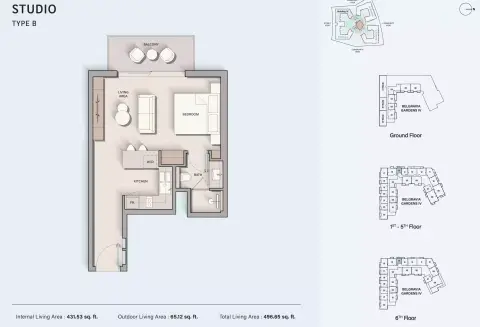 Plattegrond van Studio in Belgravia Gardens